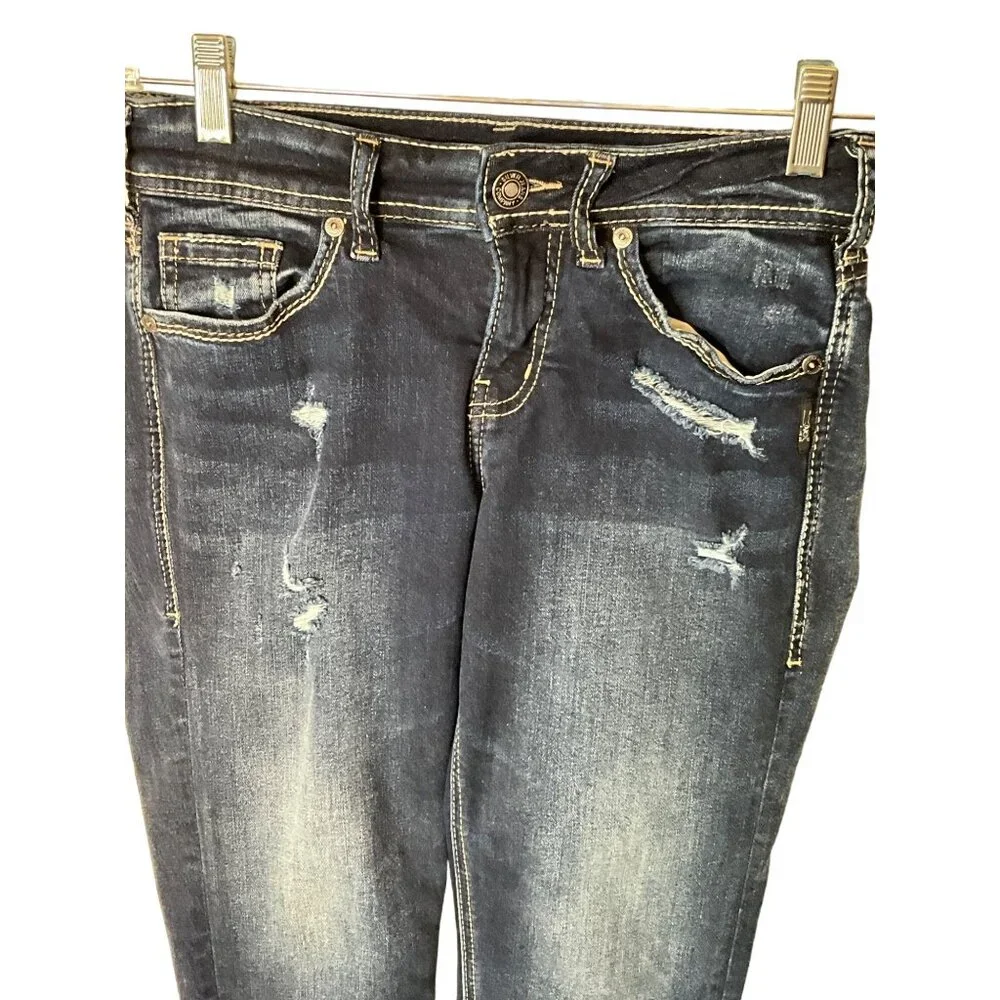 Silver Jeans Co. Womens Distressed Denim Capri Pants‎ Waist 26
